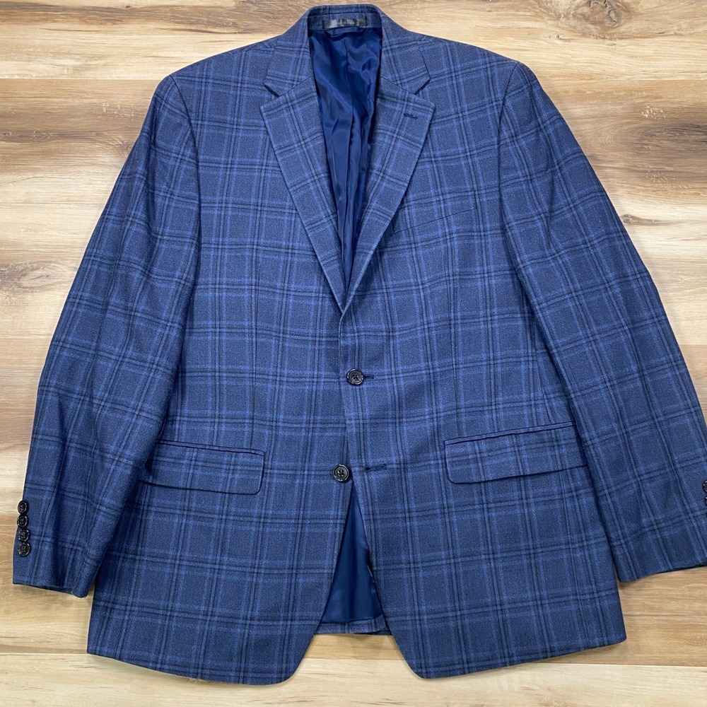 Lauren Ralph Lauren Blazer 40R Plaid Sport Coat Silk Wool Blue Regular Fit